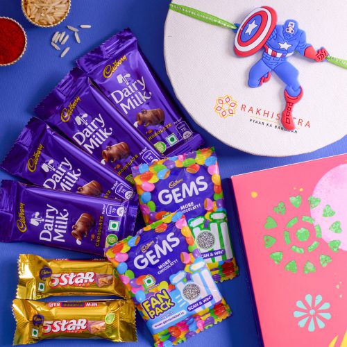 Trendy Captain America Rakhi N Cadbury Celebrations Combo