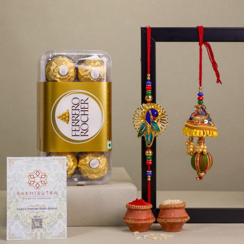 Elegant Zardosi Bhaiya Bhabhi Rakhi N Rocher Set