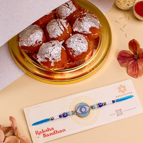 Fancy Evil Eye Rakhi N Ghee Laddu Combo